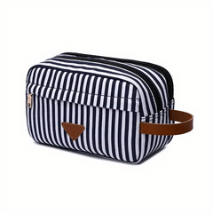 Striped Cube Handheld Waterproof Cosmetic Bag Canvas Makeup Storage Organizer