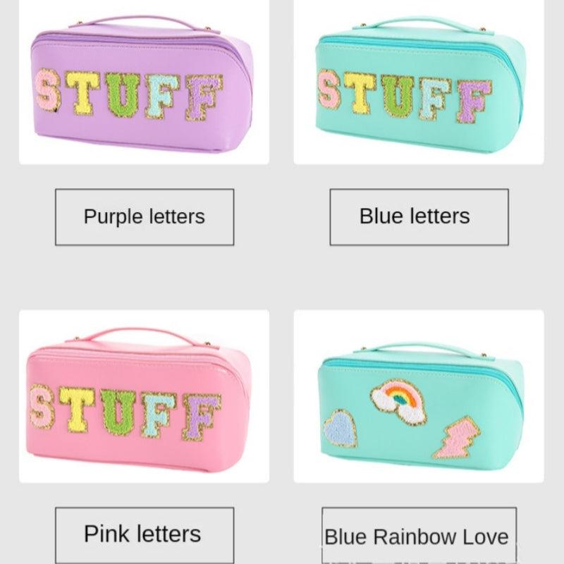 Colorful Towel Letter Zipper Cosmetic Bag Waterproof Makeup Storage Bag
