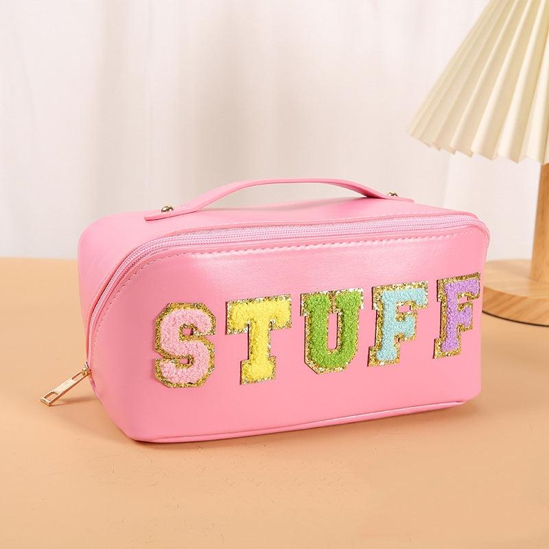Colorful Towel Letter Zipper Cosmetic Bag Waterproof Makeup Storage Bag