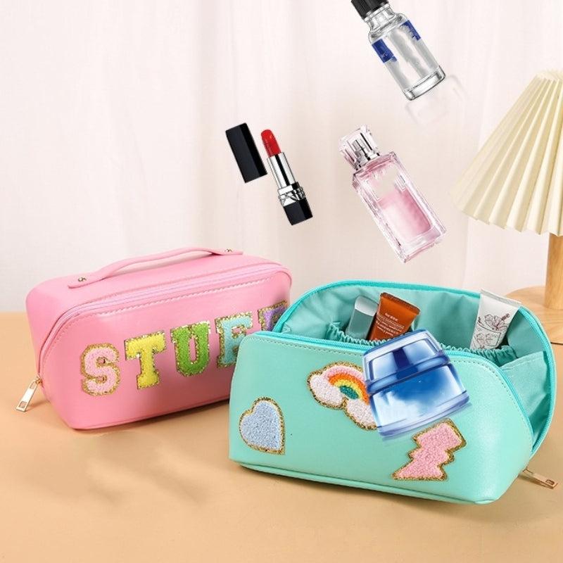 Colorful Towel Letter Zipper Cosmetic Bag Waterproof Makeup Storage Bag