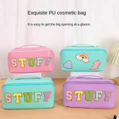 Colorful Towel Letter Zipper Cosmetic Bag Waterproof Makeup Storage Bag
