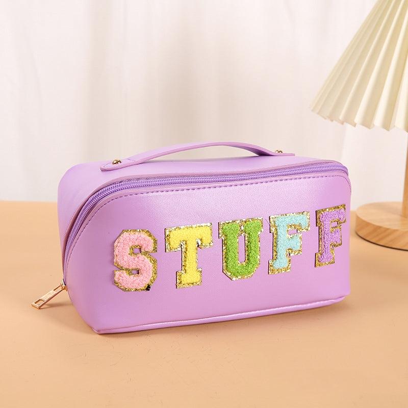Colorful Towel Letter Zipper Cosmetic Bag Waterproof Makeup Storage Bag