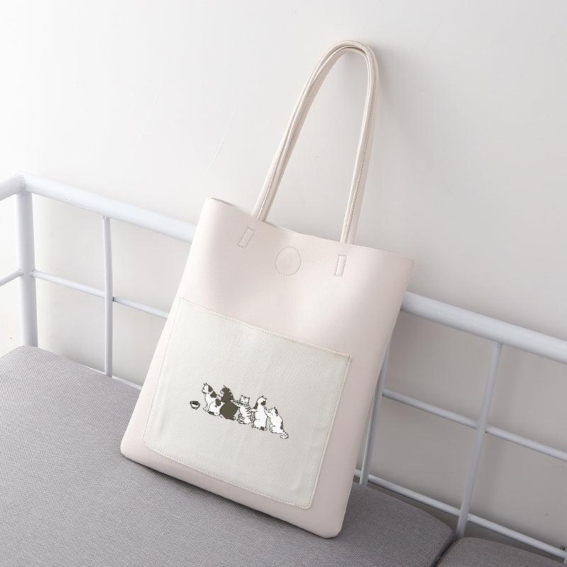 Large Capacity Cat Pattern Shoulder Bag PU Handbag
