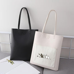 Large Capacity Cat Pattern Shoulder Bag PU Handbag