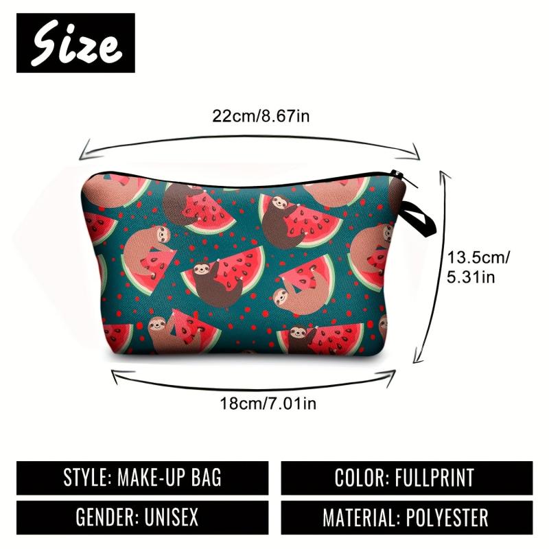 Watermelon & Sloth Print Cosmetic Bag Makeup Pouch