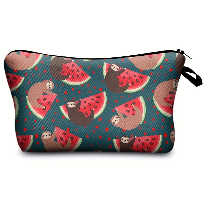 Watermelon & Sloth Print Cosmetic Bag Makeup Pouch