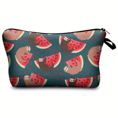 Watermelon & Sloth Print Cosmetic Bag Makeup Pouch