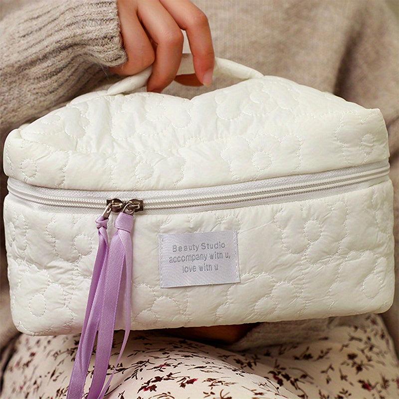 Embroidered Flower Makeup Handbag Zipper Bag for Women