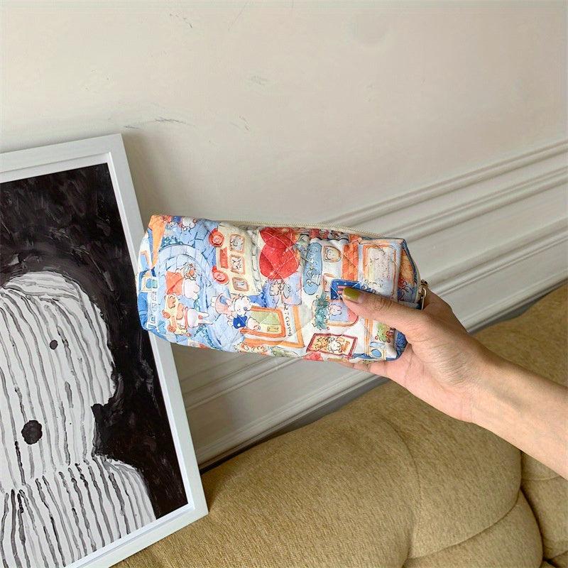 Floral Quilted Travel Cosmetic Bag Padded Pencil Case