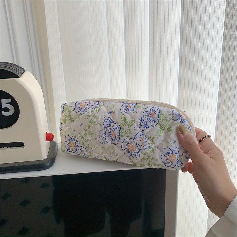 Floral Quilted Travel Cosmetic Bag Padded Pencil Case