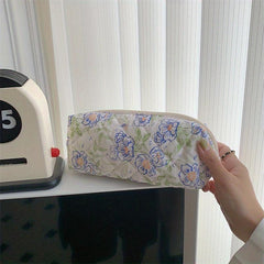 Floral Quilted Travel Cosmetic Bag Padded Pencil Case