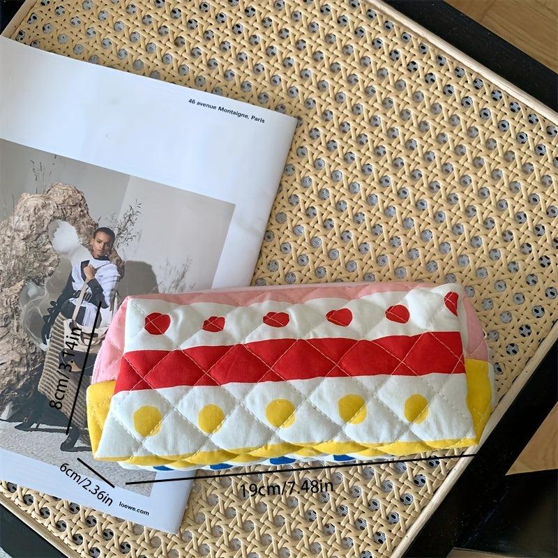 Floral Quilted Travel Cosmetic Bag Padded Pencil Case