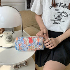 Floral Quilted Travel Cosmetic Bag Padded Pencil Case
