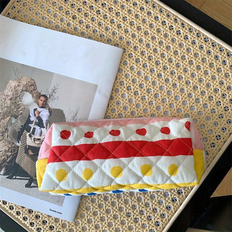Floral Quilted Travel Cosmetic Bag Padded Pencil Case