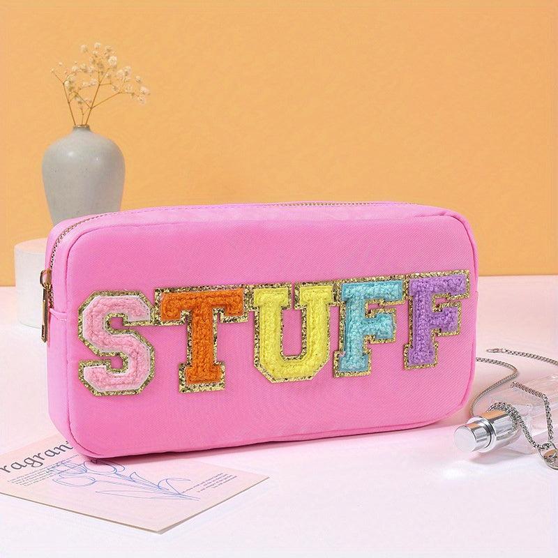 Plush Letter Makeup Pouch Zipper Portable Cosmetic Bag