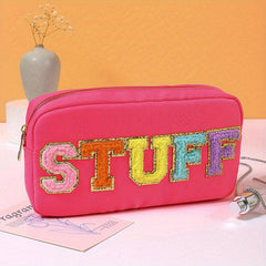 Plush Letter Makeup Pouch Zipper Portable Cosmetic Bag