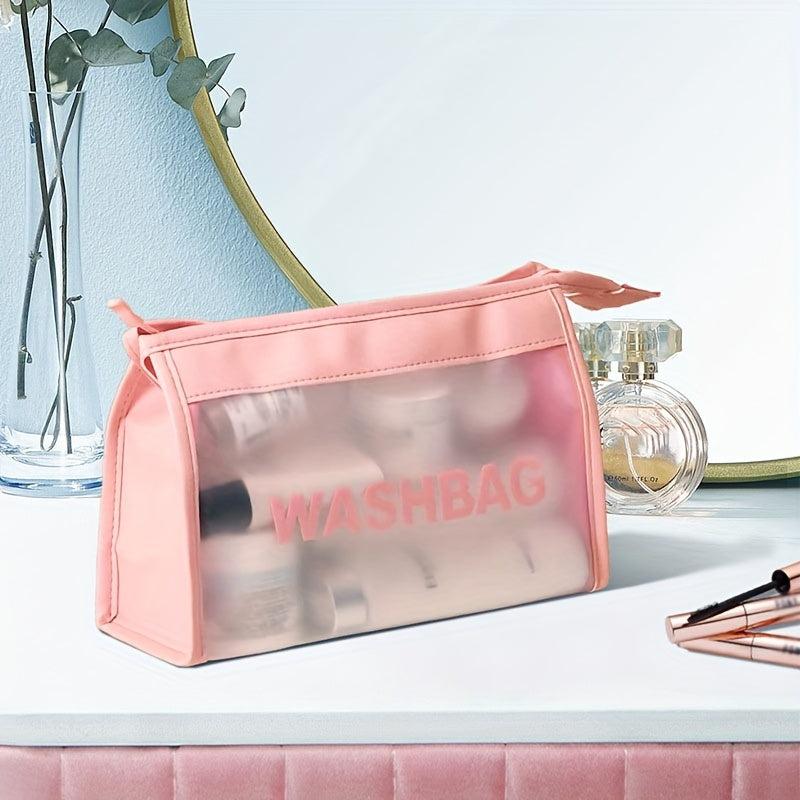 Handheld Frosting Waterproof Cosmetic Bag PU Leather Makeup Storage Organizer
