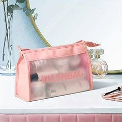 Handheld Frosting Waterproof Cosmetic Bag PU Leather Makeup Storage Organizer