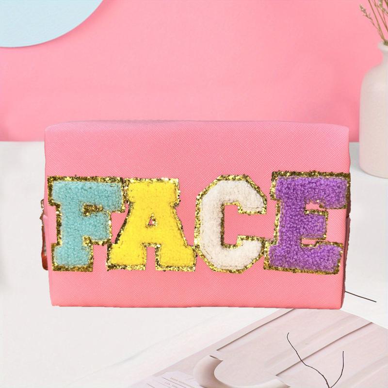 Chenille Letter Patched Cosmetic Bag Zipper Portable Makeup Bag