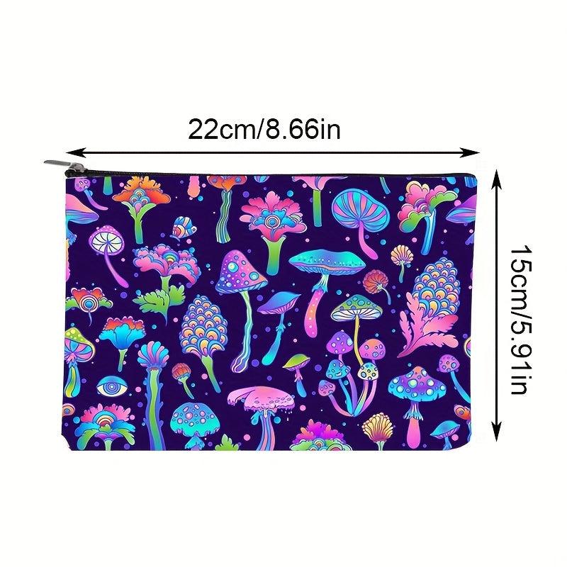Colorful Mushroom Print Cosmestic Bag Portable Makeup Storage Pouch