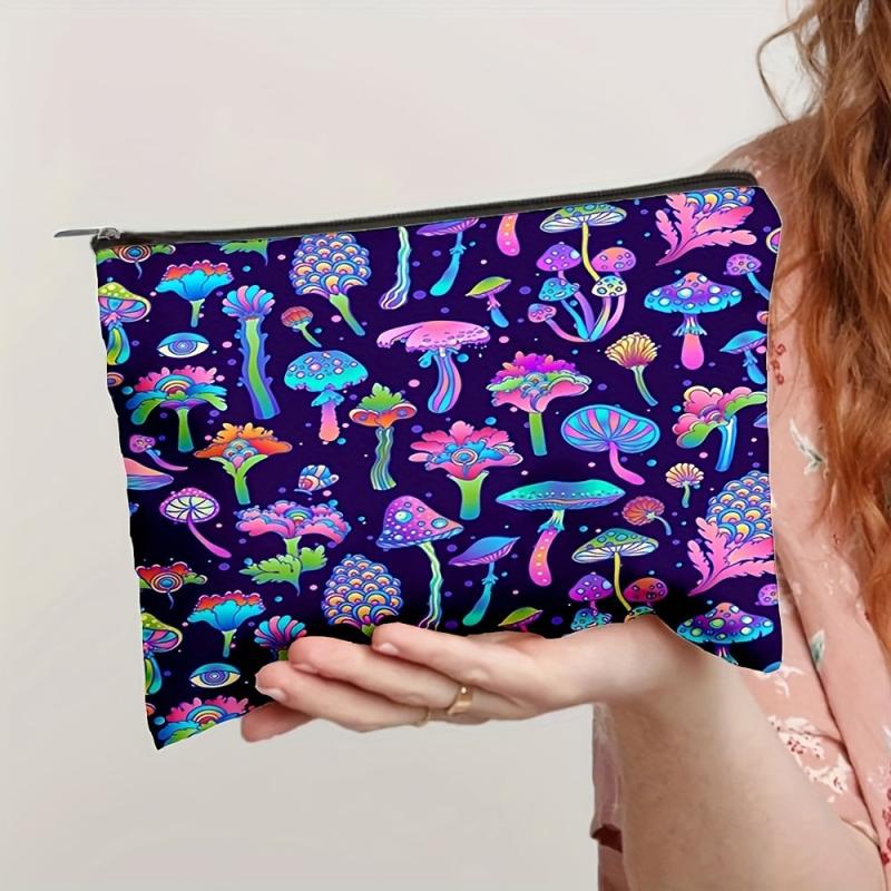 Colorful Mushroom Print Cosmestic Bag Portable Makeup Storage Pouch