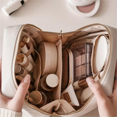 Waterproof Cosmetic Bag PU Leather Makeup Storage Organizer Lightweight Portable