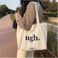 Casual Canvas Tote Bag Letter Print Shoulder Bag