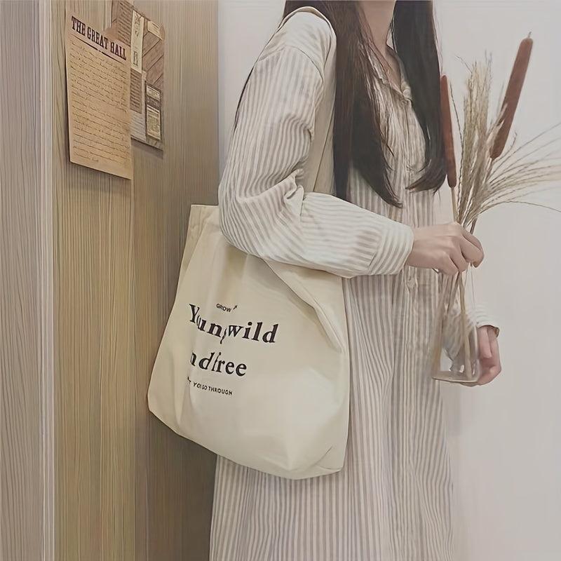 Casual Canvas Tote Bag Letter Print Shoulder Bag