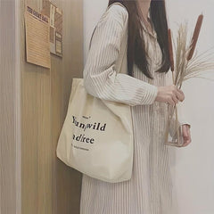 Casual Canvas Tote Bag Letter Print Shoulder Bag