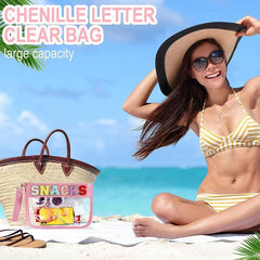 Chenille Letter Pattern Makeup Pouch Zipper Cosmetic Bag