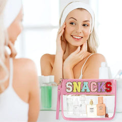 Chenille Letter Pattern Makeup Pouch Zipper Cosmetic Bag