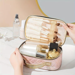 Quilted Cosmetic Bag Large Capacity Zipper Storage Bag