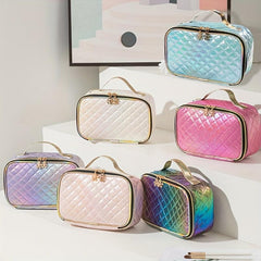 Quilted Cosmetic Bag Large Capacity Zipper Storage Bag