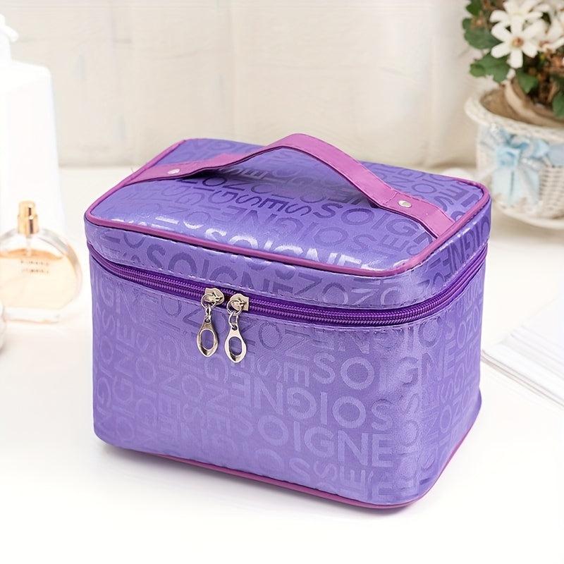 Letter Pattern Makeup Handbag Solid Zipper Organizer Toiletry Bag