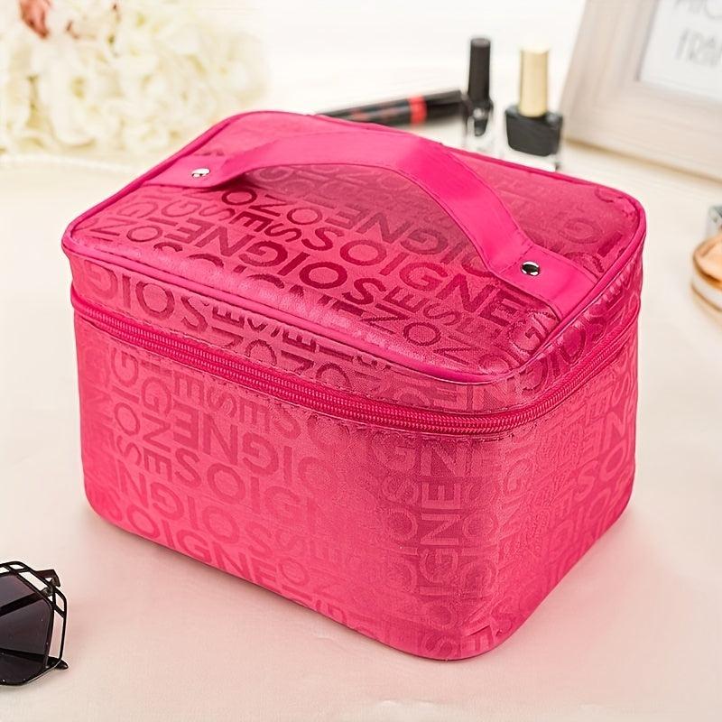Letter Pattern Makeup Handbag Solid Zipper Organizer Toiletry Bag