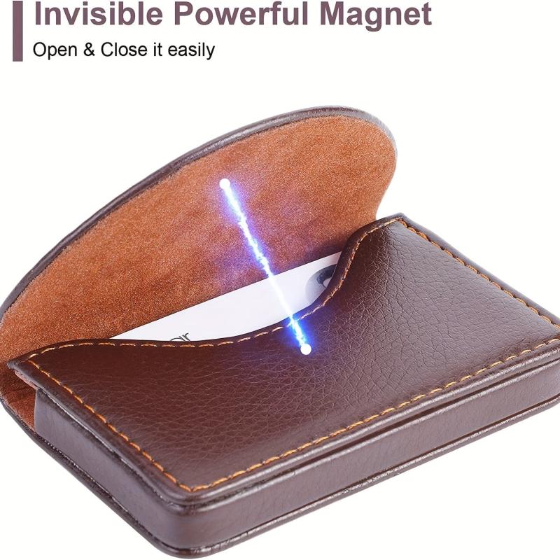 Leather Business Card Holder Magnetic Shut Holds 25 Cards