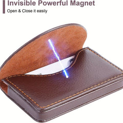 Leather Business Card Holder Magnetic Shut Holds 25 Cards
