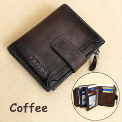 Men's Vintage RFID Leather Wallet Zipper Coin Billfold