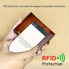 Men's Vintage RFID Leather Wallet Zipper Coin Billfold
