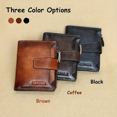Men's Vintage RFID Leather Wallet Zipper Coin Billfold