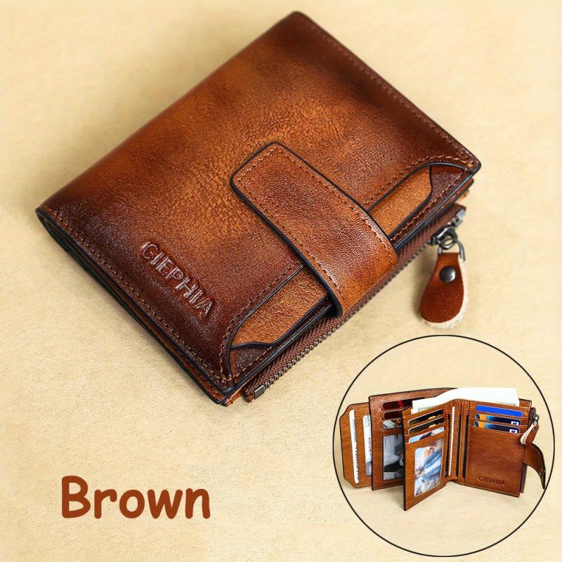 Men's Vintage RFID Leather Wallet Zipper Coin Billfold
