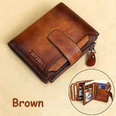 Men's Vintage RFID Leather Wallet Zipper Coin Billfold