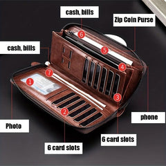 Men's Long Zipper Wallet RFID Blocking Business Clutch Bag