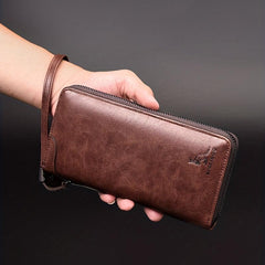 Men's Long Zipper Wallet RFID Blocking Business Clutch Bag
