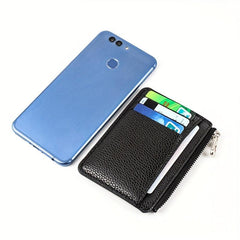 Slim Wallet Purse PU Leather Men Card Holder Unisex Zipper Business Card Case