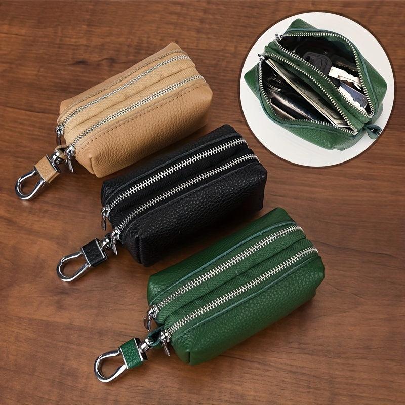 Leather Zipper Key Case Holder Key Organizer Coin Purse