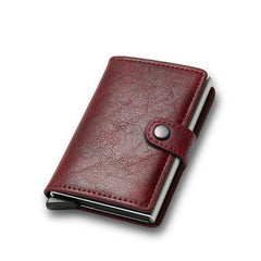 RFID Brush Metal PU Leather Card Holder