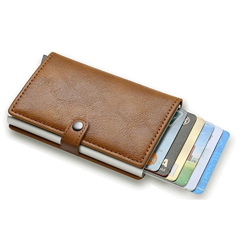 RFID Brush Metal PU Leather Card Holder