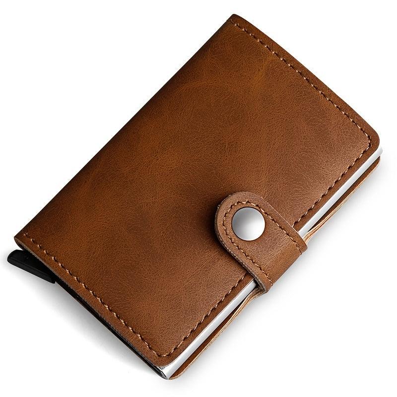 RFID Brush Metal PU Leather Card Holder
