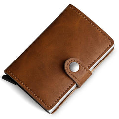 RFID Brush Metal PU Leather Card Holder